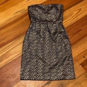 Anthropologie James Coviello dress black/gold/gray circles strapless sz 4